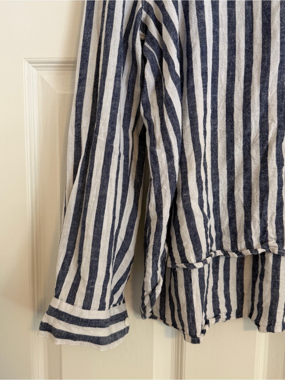 Everly Blue White Striped Linen Blend Button Down Shirt M Coastal - Picture 3 of 5